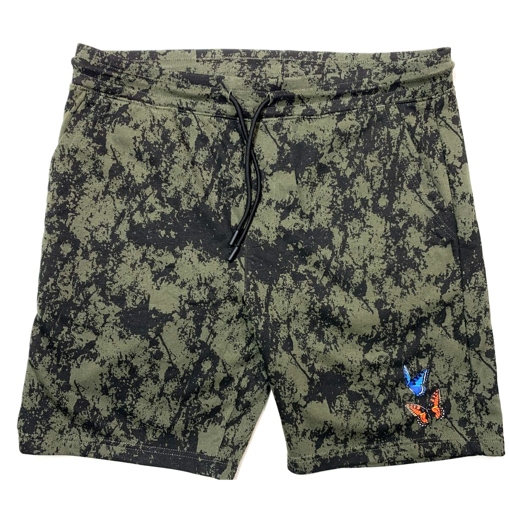 WXYZ Mfg Co | Men XL Black/Green Tie-Dye Fleece Drawstring Shorts Goth Punk